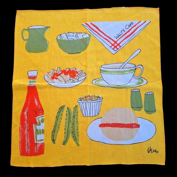 Vera Neumann Walt’s Cafe FOUR Cloth Napkins Table Linens Vintage Kitsch Decor - Picture 6 of 16